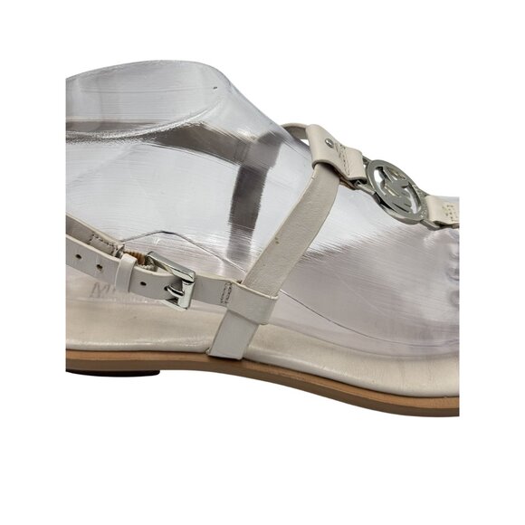 Michael Kors Womens Leather Sandals Size 8.5M Ivory MK Logo Adjustable Strap - Picture 7 of 10
